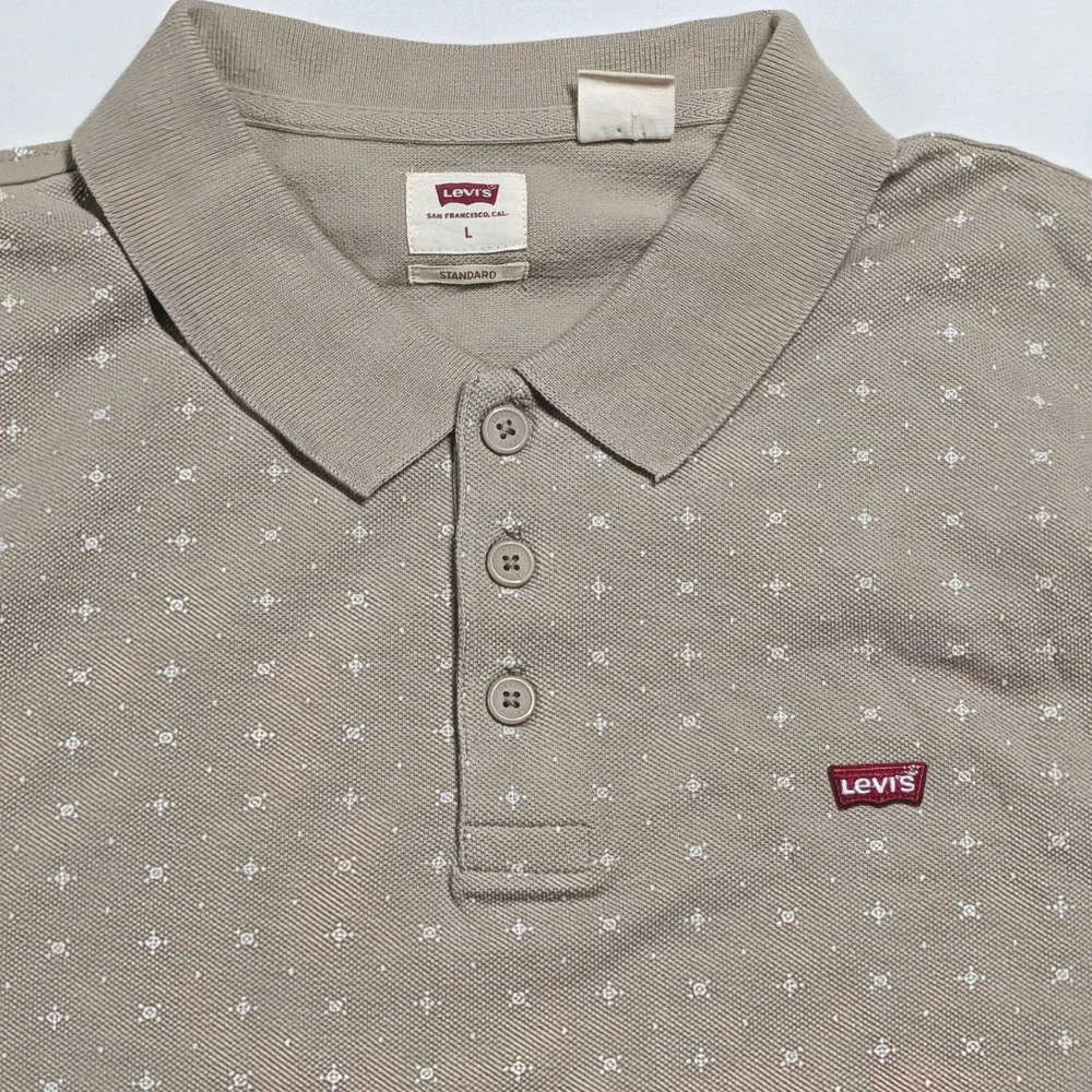 Levi's Mens Short Sleeve Pique Polo Shirt Tan Geometric Cross Pattern Large